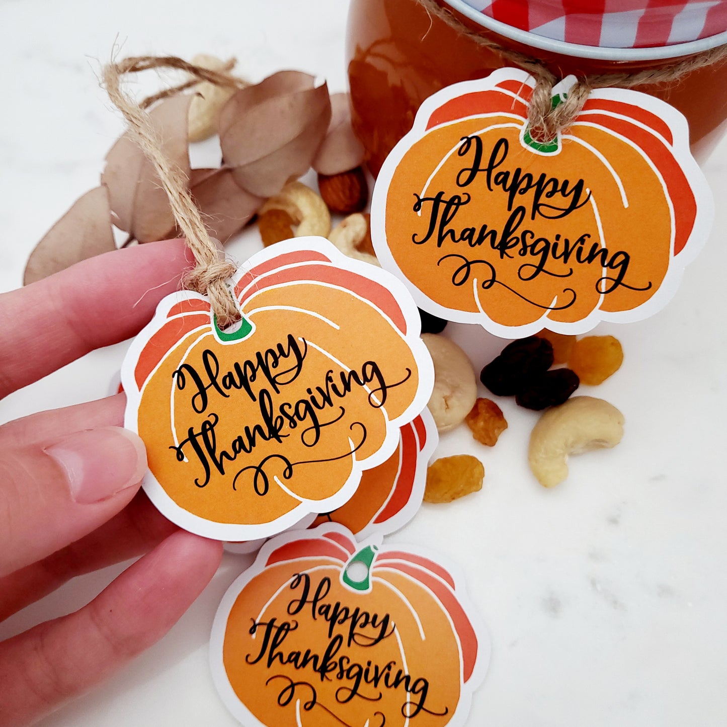 pumpkin shaped happy thanksgivig tag - XOXOKristen