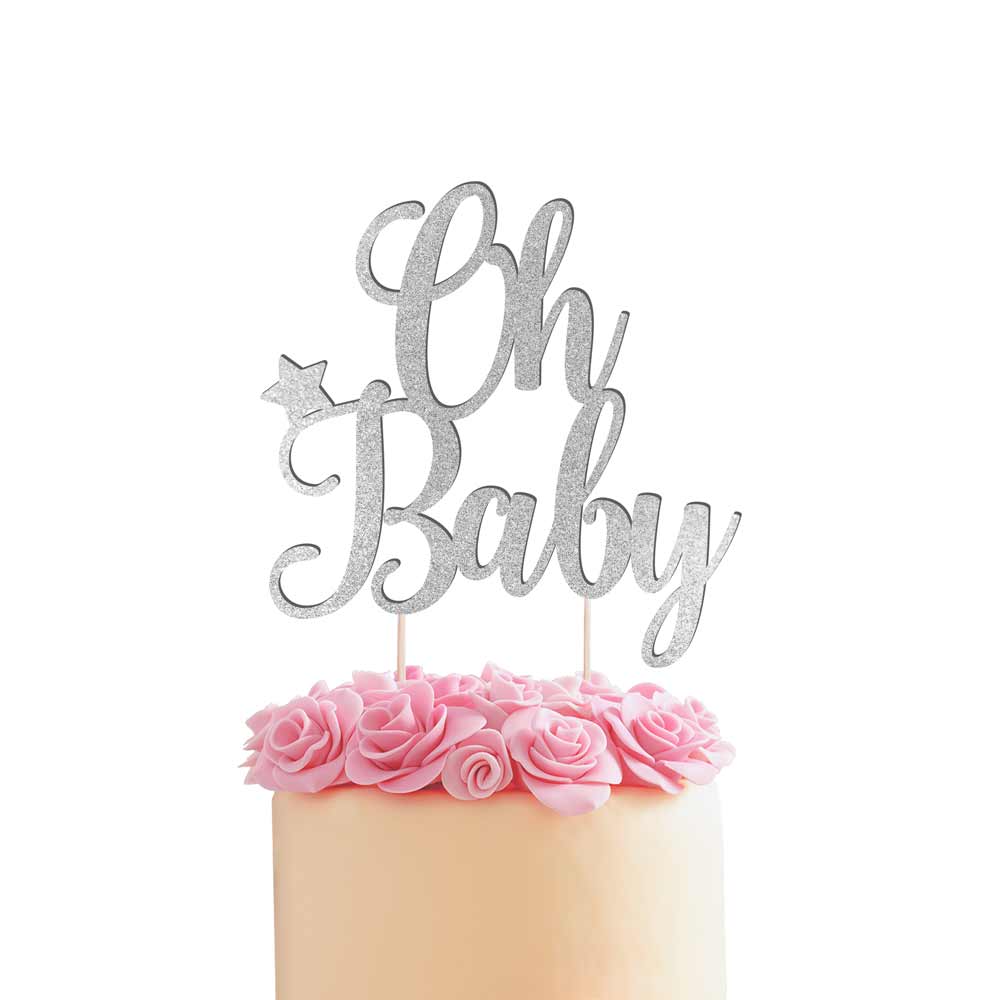 Oh baby birthday, baby shower, baptism or christening cake topper. Silver glitter ā XOXOKristen