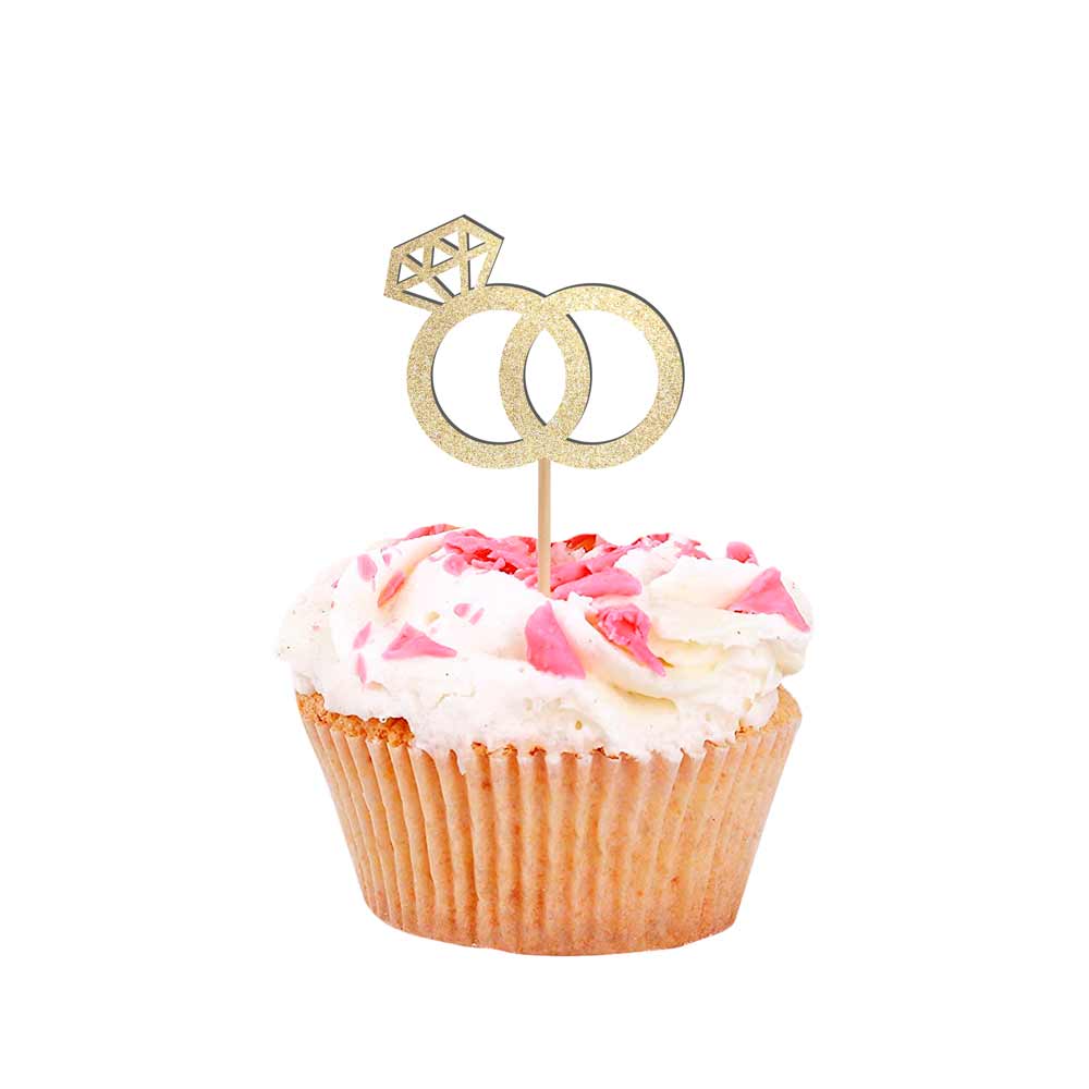 engagement party gold glitter diamond rings cupcake topper - xoxokristen