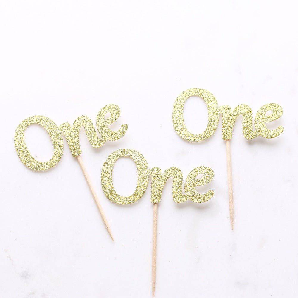 First Birthday One Shaped Glittered Cupcake Topper - XOXOKristen