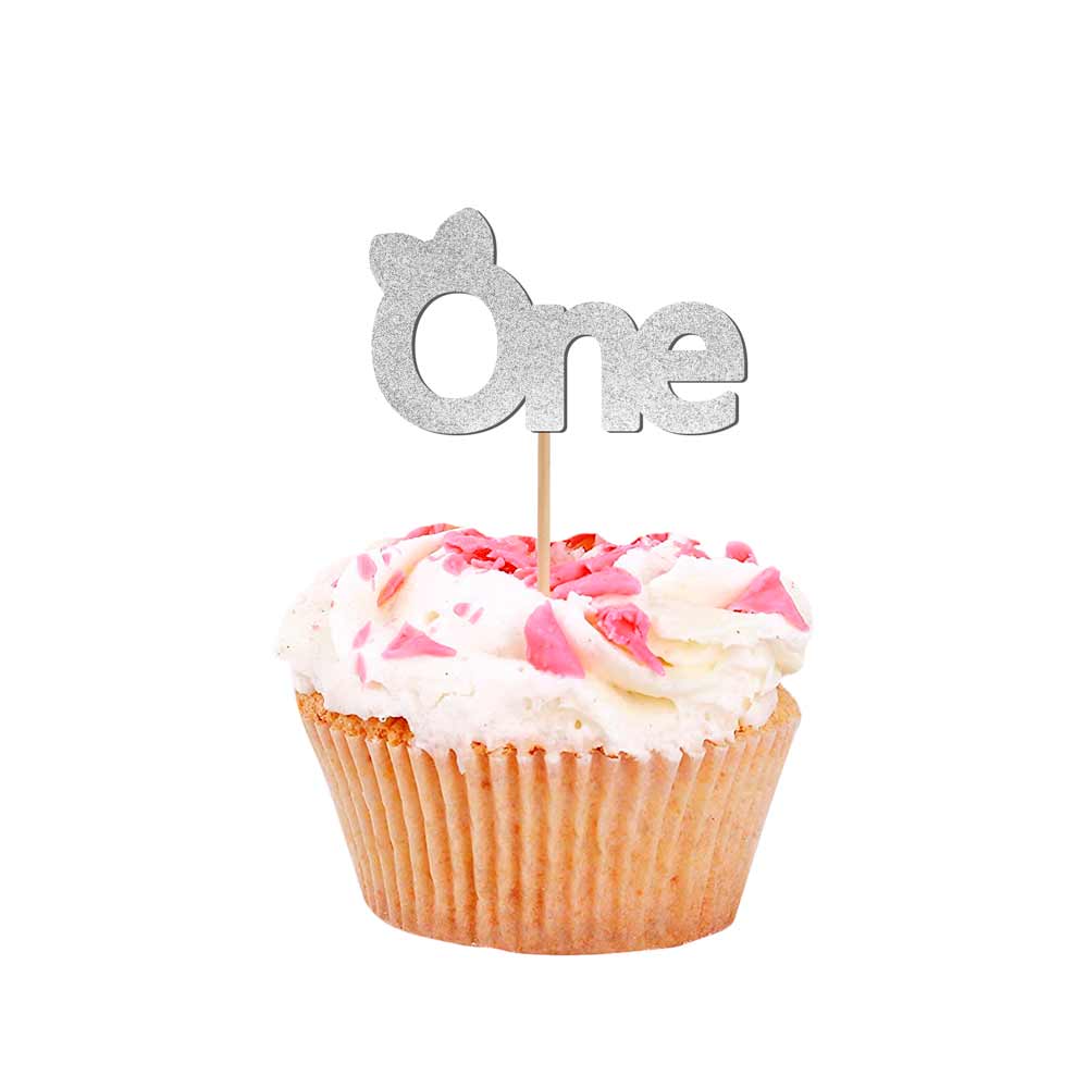 gold glitter first birthday cupcake decoration with cute bow - xoxokristen