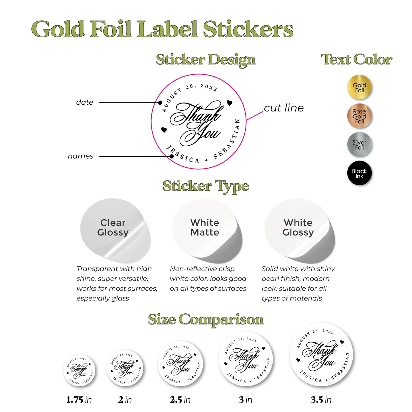 Gold Foiled Wedding Thank you Favor Labels