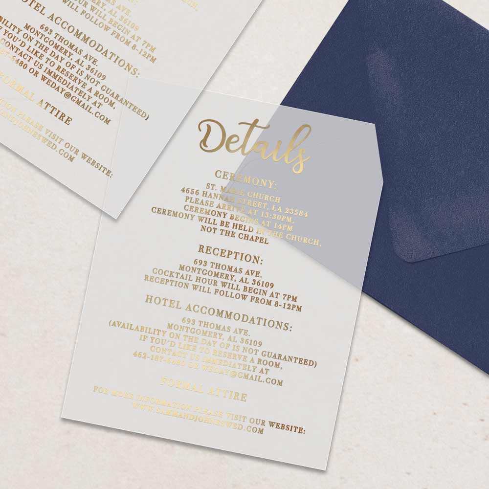 Gold foiled vellum wedding enclosure card - XOXOKristen