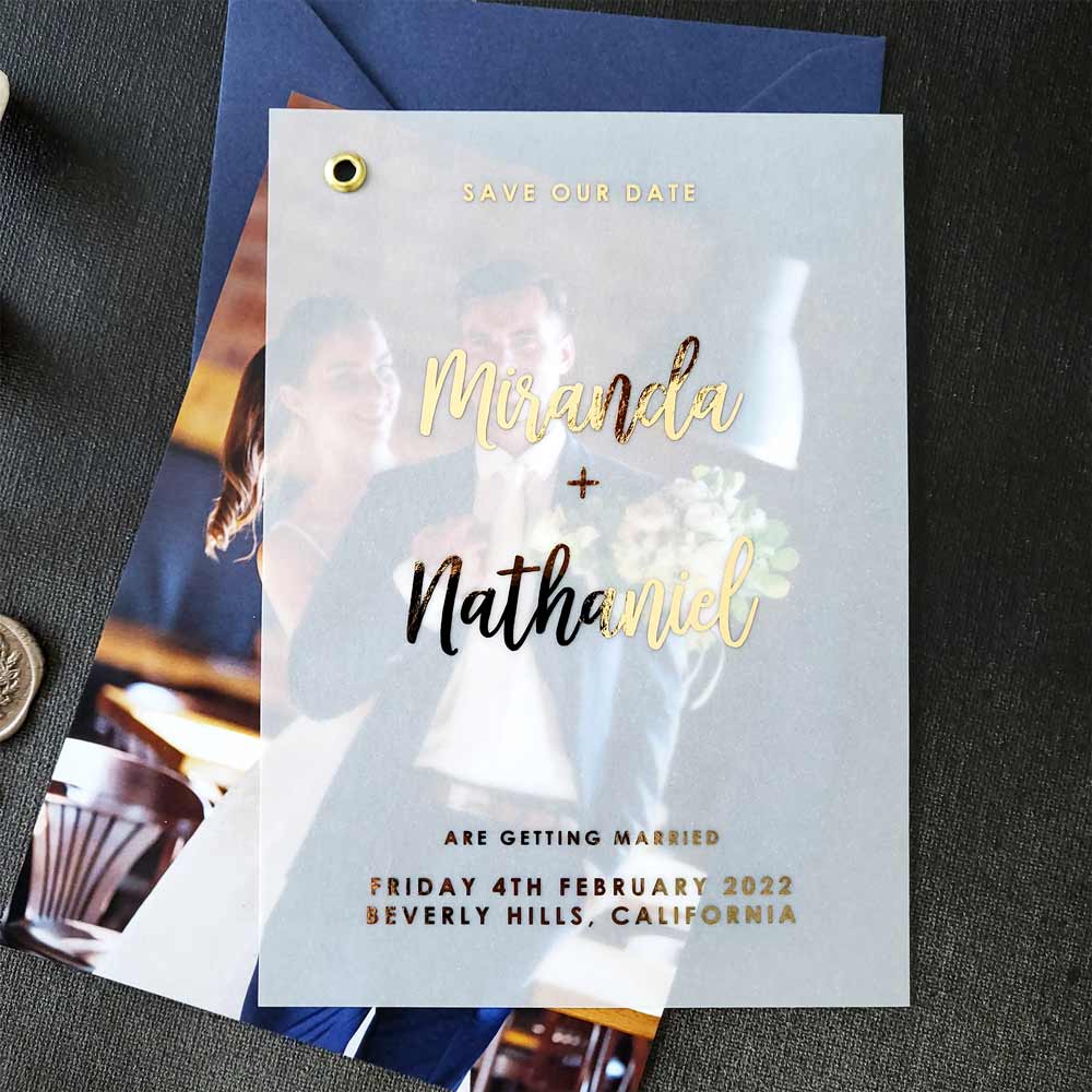 Personalized Wedding Save the Date Vellum Cards with Picture -  XOXOKristen 