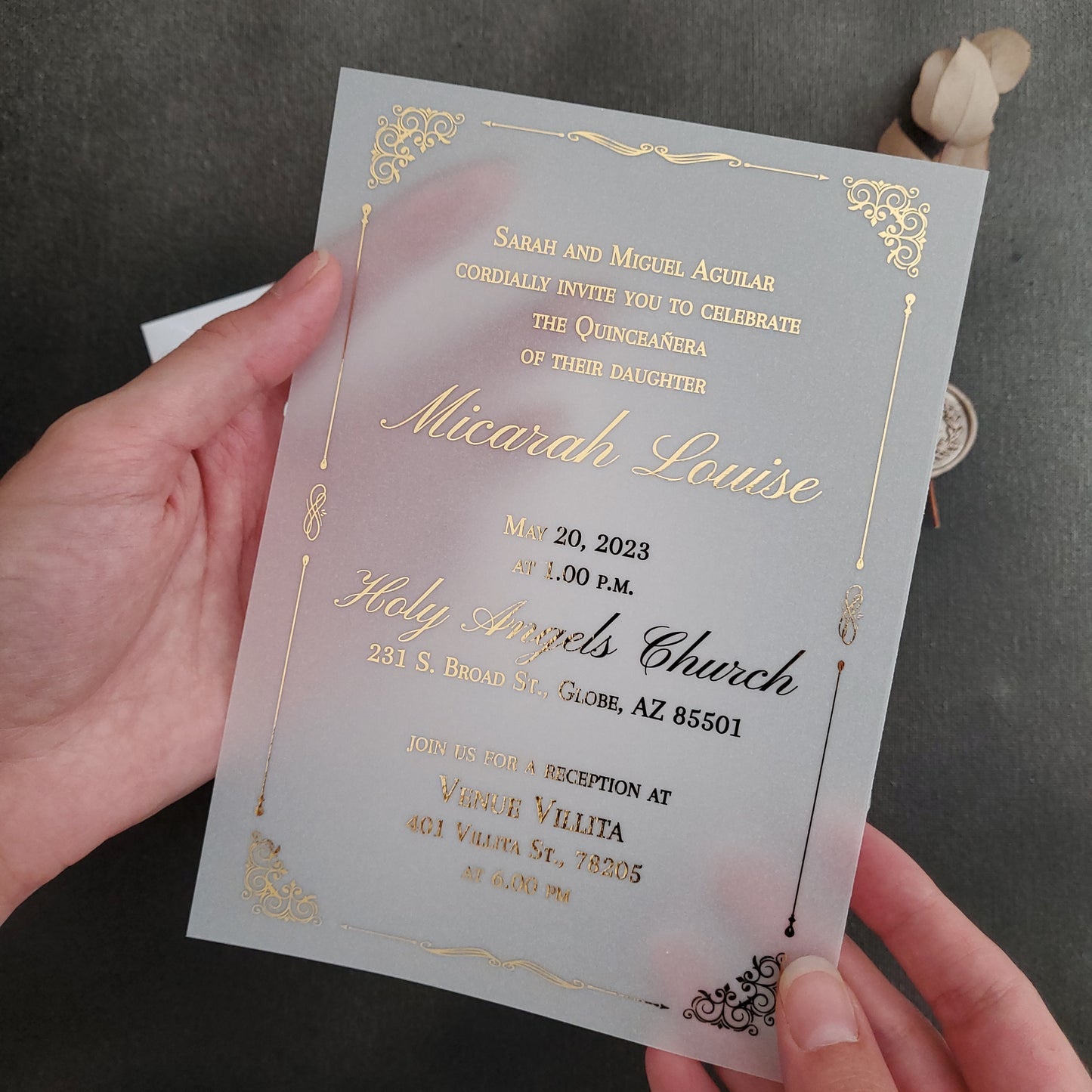 Luxury Vellum Quinceanera Invitations with Gold Foiled - XOXOKristen