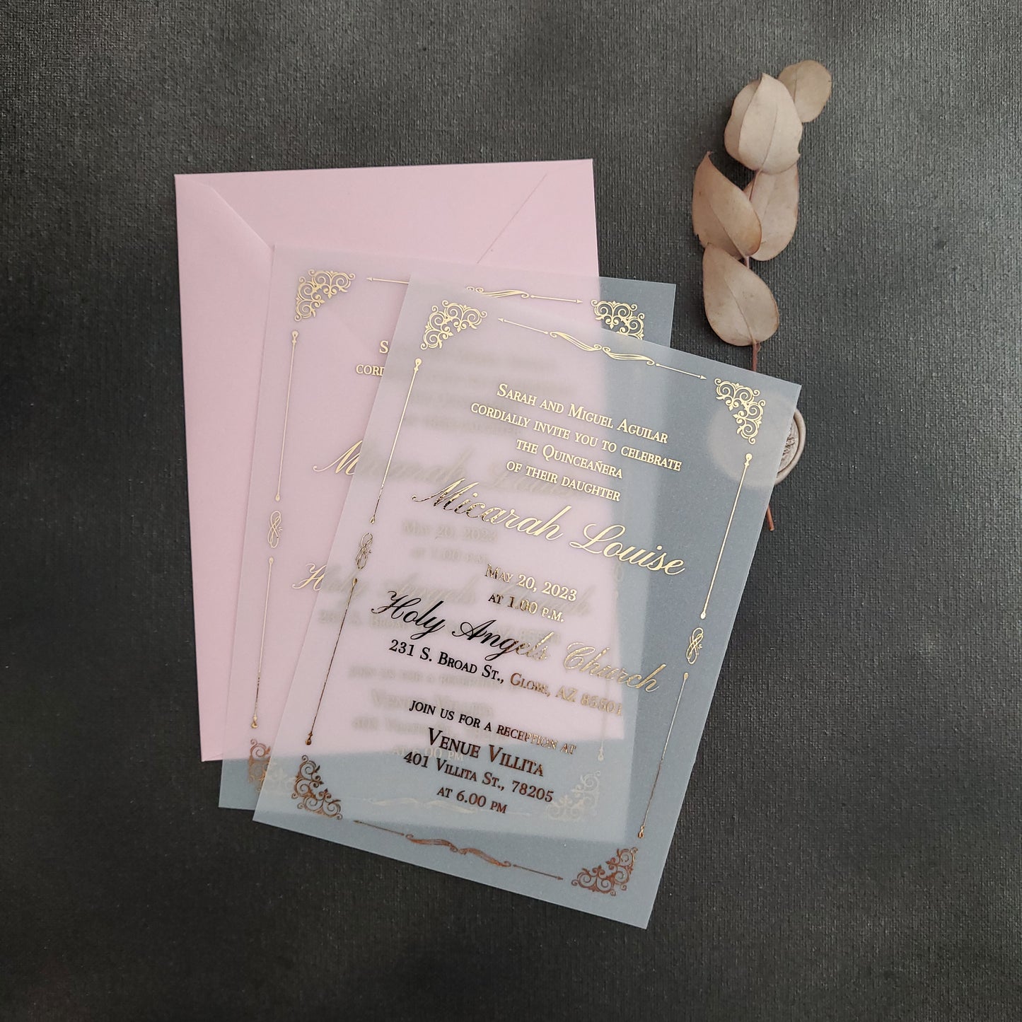 Luxury Vellum Quinceanera Invitations with Gold Foiled - XOXOKristen