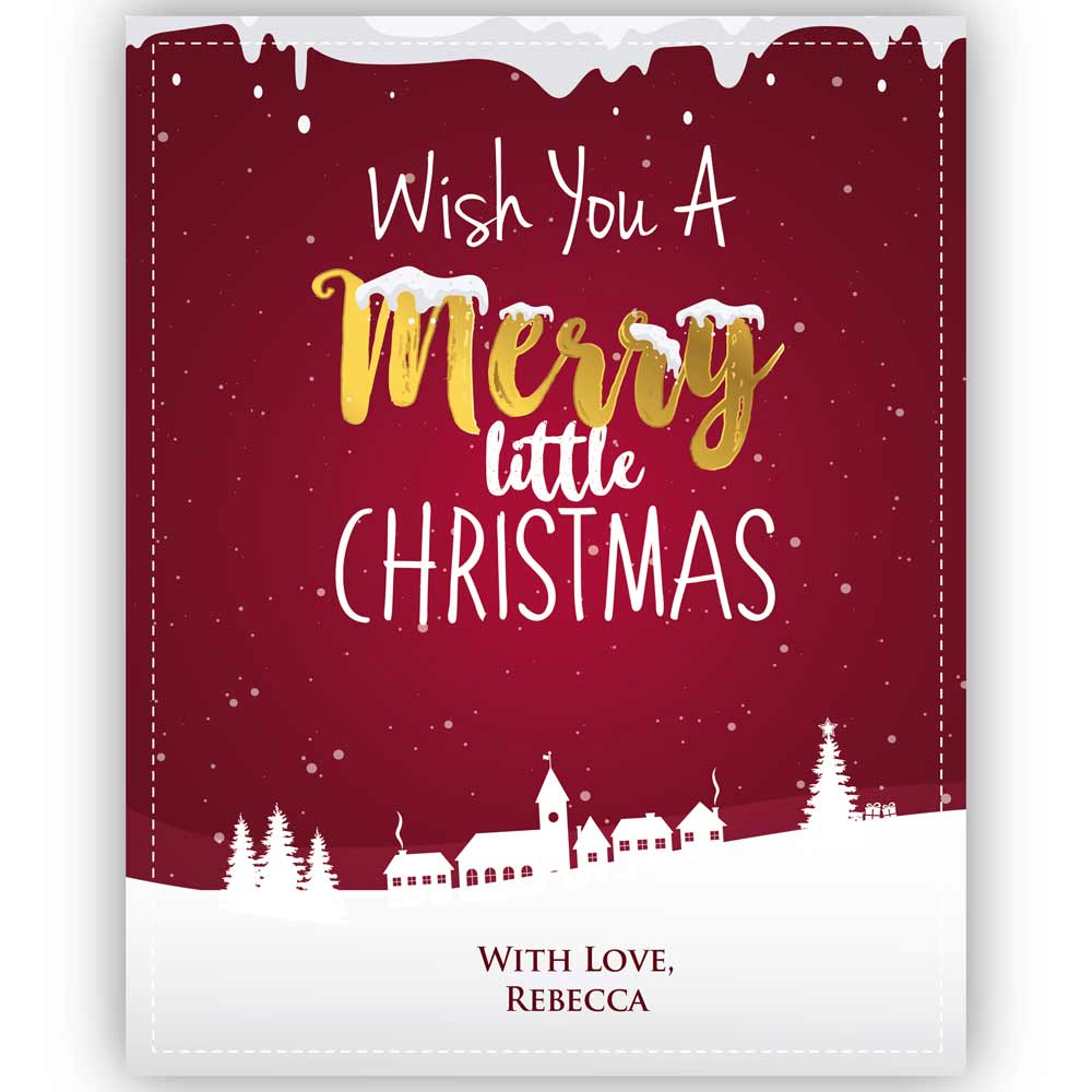 Cute Personalized Merry Little Christmas Wine Labels with snow and deers - xoxokristen