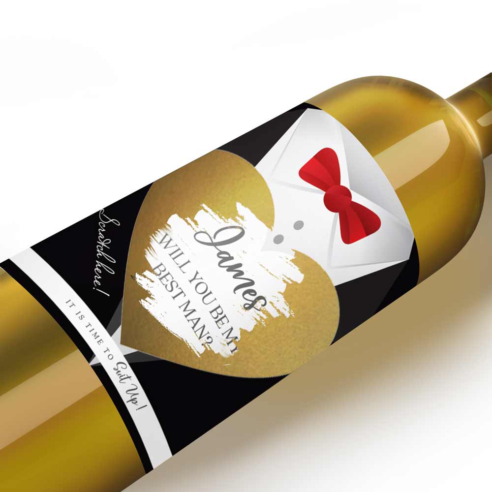 Custom groomsman wine label proposal with stylish and elegant suit design. Personalize it for your groomsman, best man, usher, officiant or junior groomsman. - XOXOKristen.