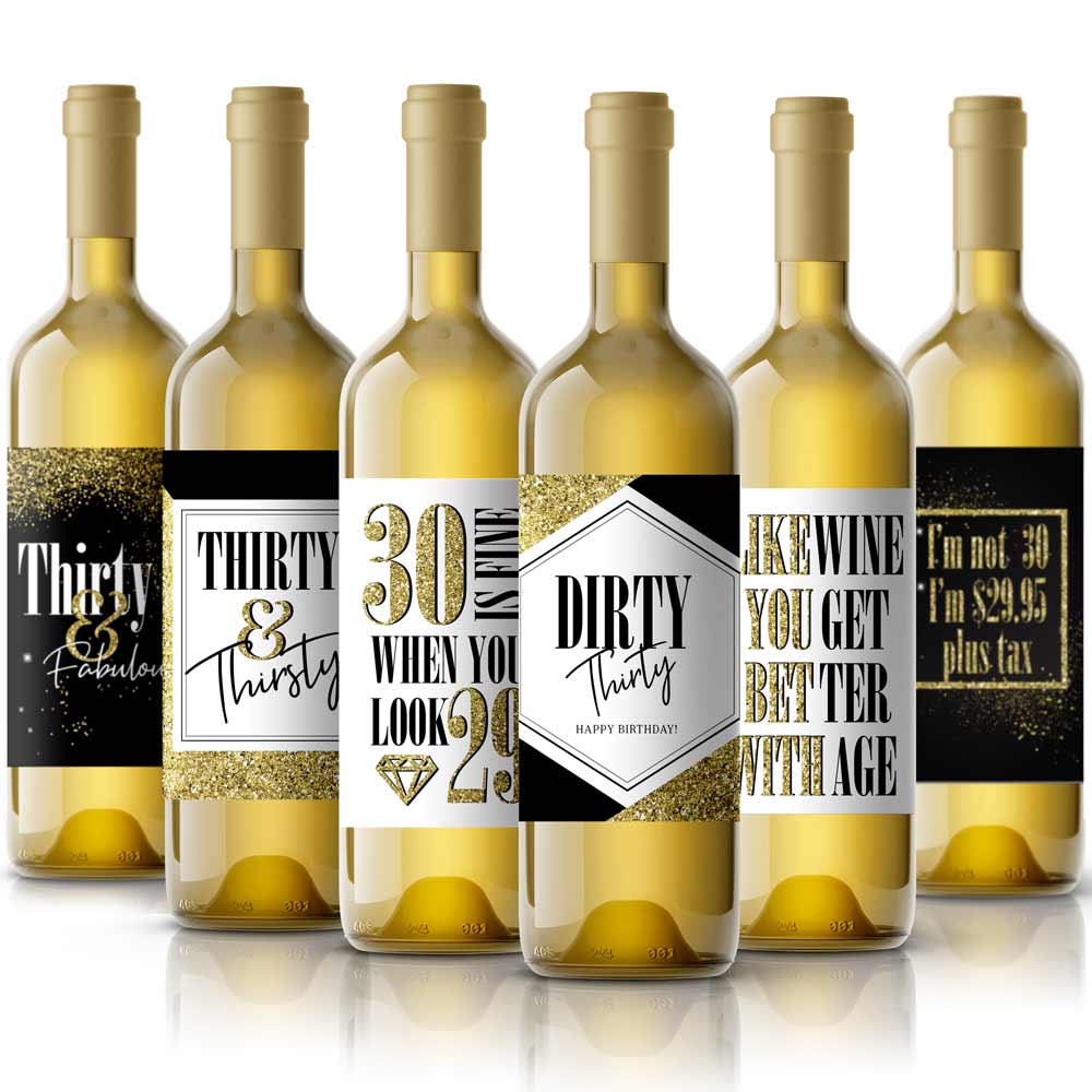 Funny Thirty and Thirsty, Thirty and Fabilious, Firty Thirty Birthday Wine labels - xoxokristen