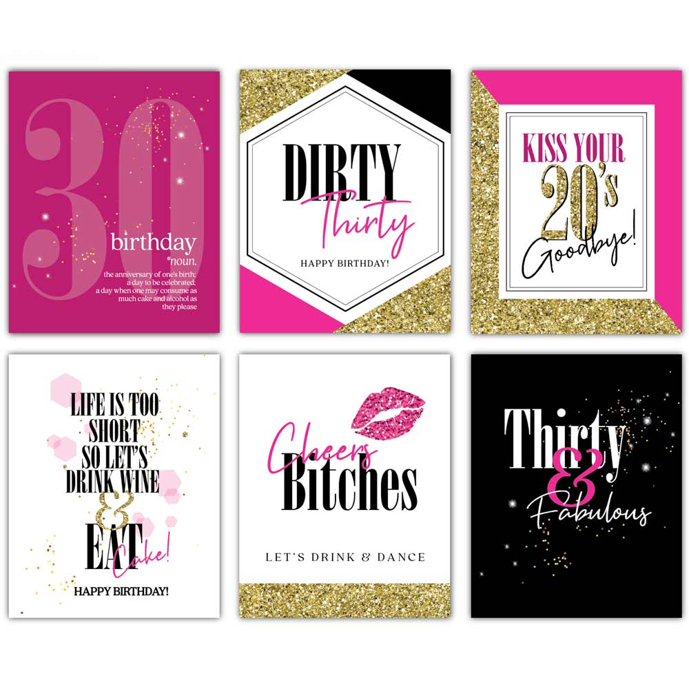 30 Birthday WIne labels in gold, pink and black - xoxokristen