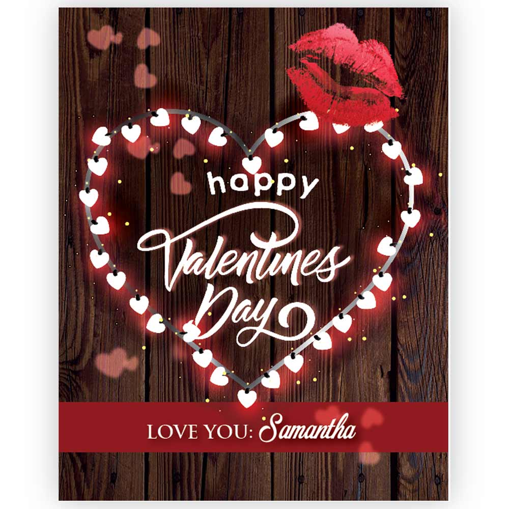 Personalized Happy Valentine's Day Wine Label Lights hearts and kiss - xoxokristen