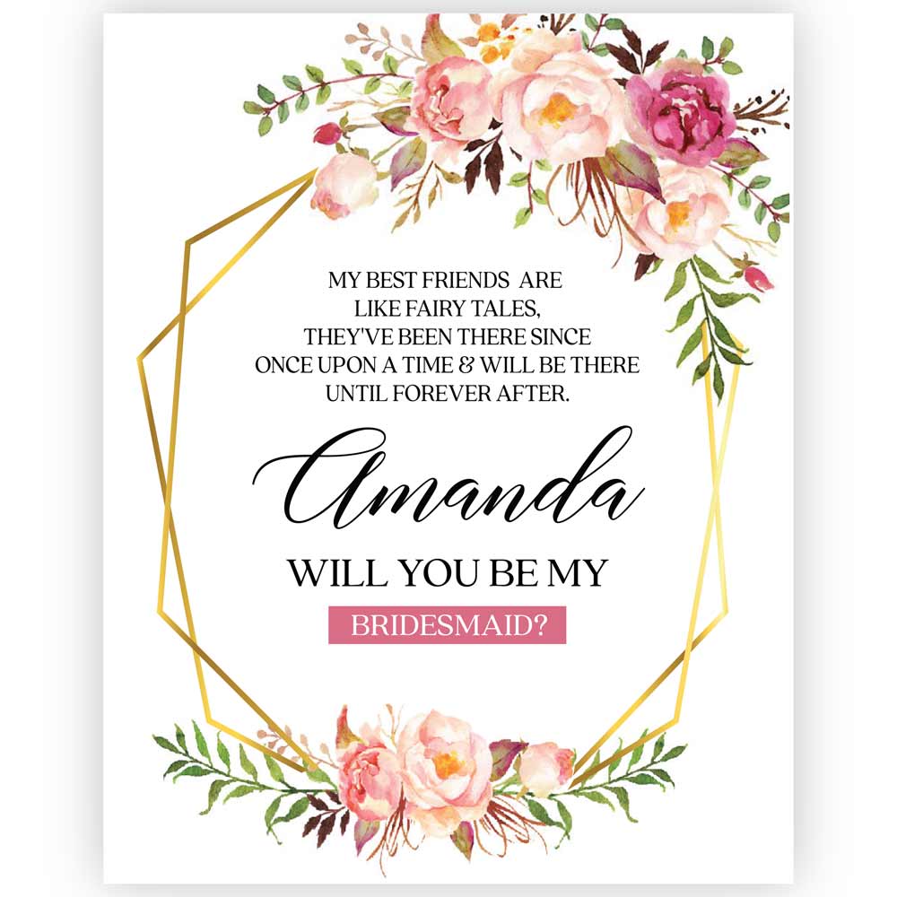 Blush Florals & Gold Frame Bridesmaid Proposal Wine Label - XOXOKristen