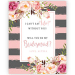 Blush Pink & Grey Stripes and Flowers Bridesmaid Proposal Wine Label - XOXOKristen
