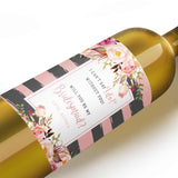 Blush Pink & Grey Stripes and Flowers Bridesmaid Proposal Wine Label - XOXOKristen