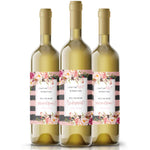 Blush Pink & Grey Stripes and Flowers Bridesmaid Proposal Wine Label - XOXOKristen