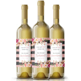 Blush Pink & Grey Stripes and Flowers Bridesmaid Proposal Wine Label - XOXOKristen