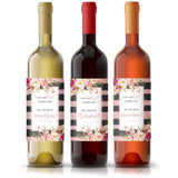 Blush Pink & Grey Stripes and Flowers Bridesmaid Proposal Wine Label - XOXOKristen