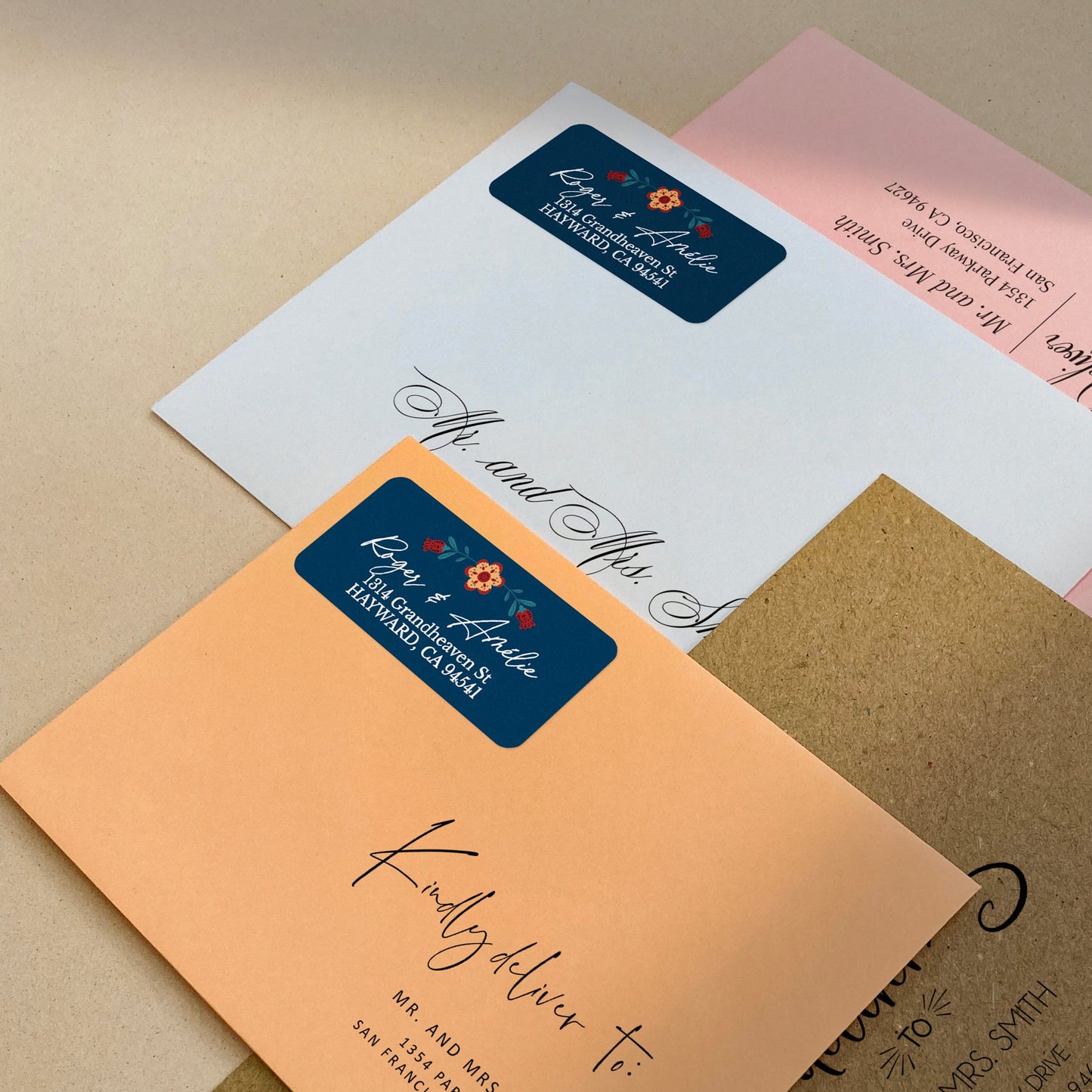 Dark Blue Floral Return Address Labels - XOXOKristen