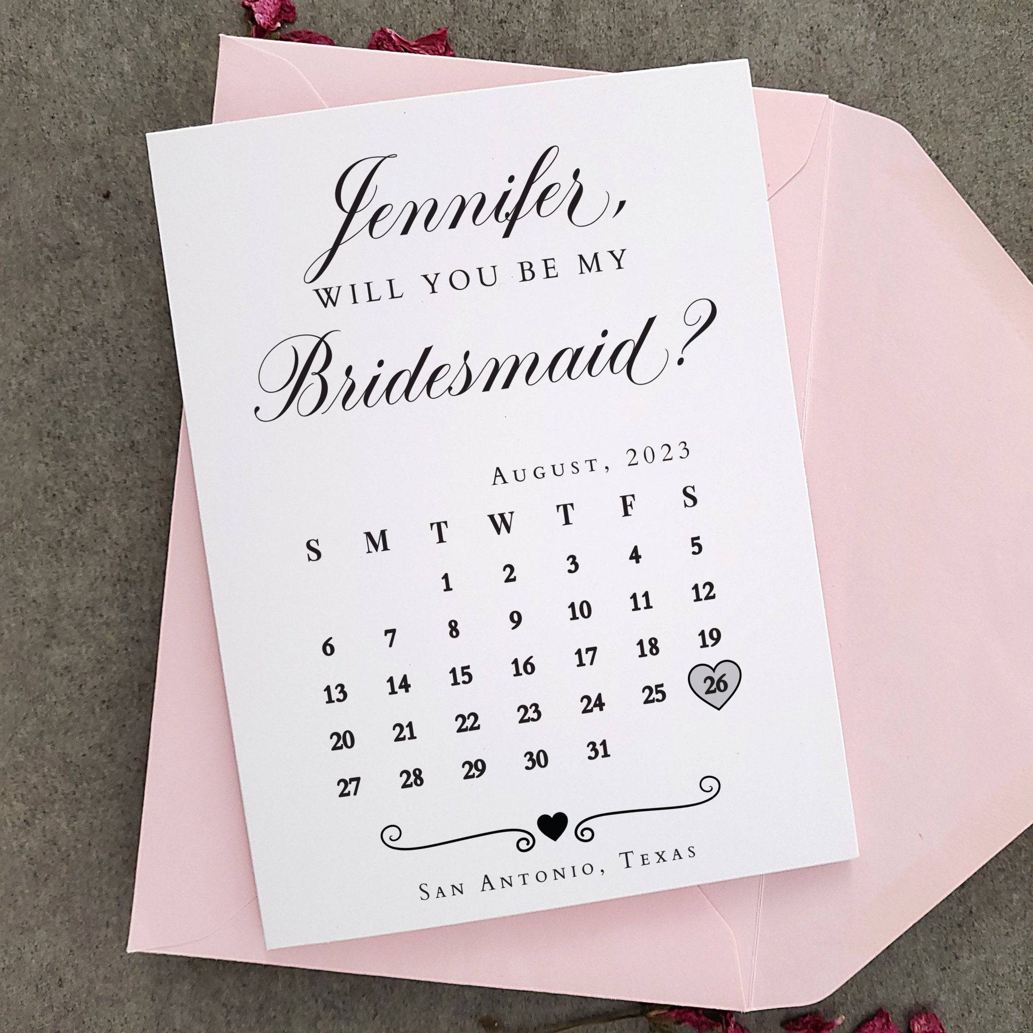 Elegant Calendar Bridesmaid Proposal Card - XOXOKristen