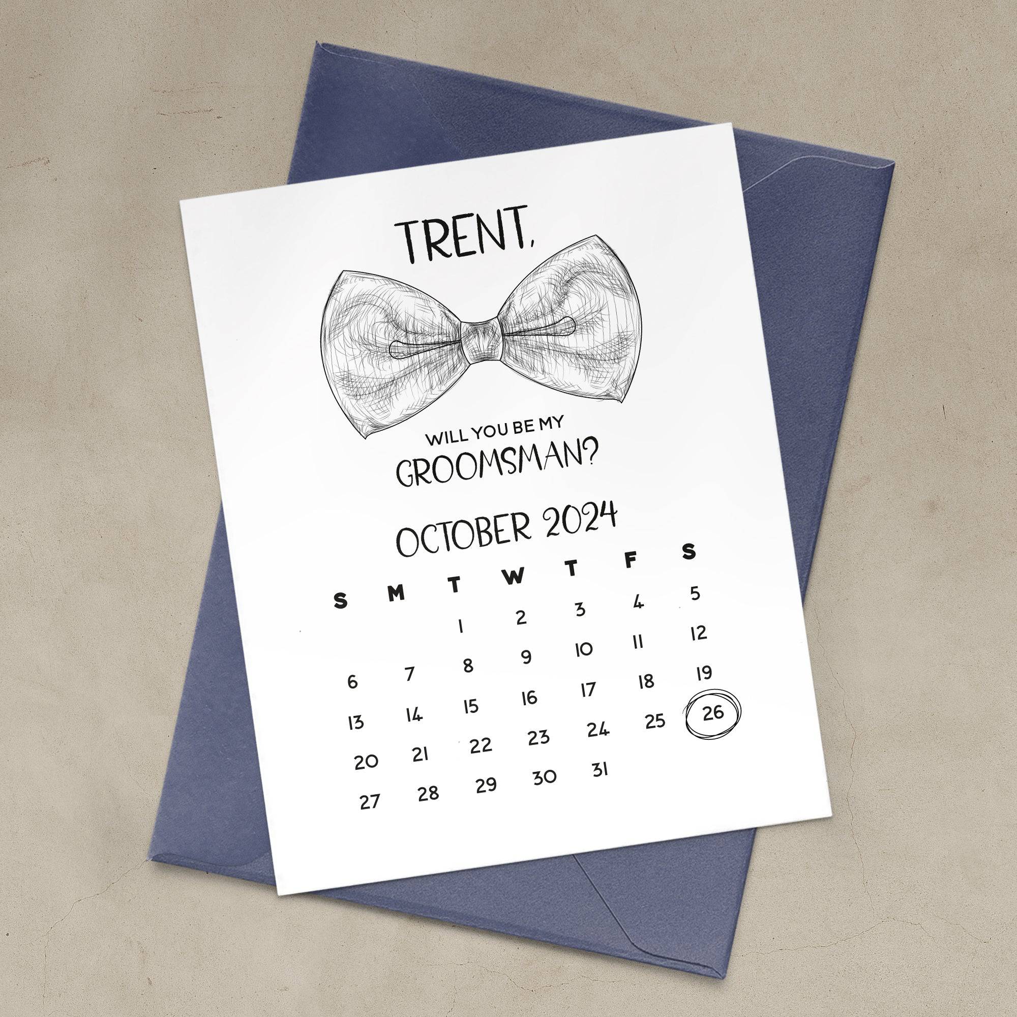 Elegant Groomsman Calendar Proposal Card - XOXOKristen