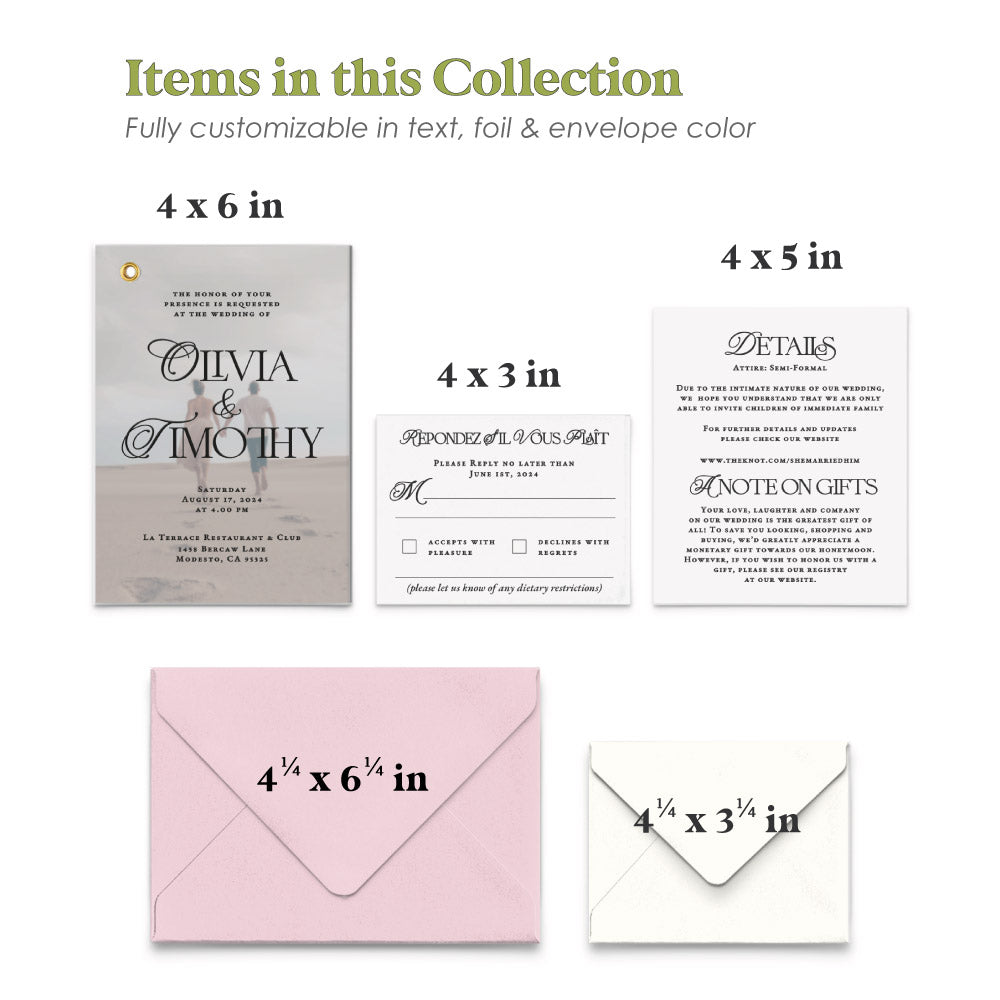 Elegant Wedding Invitation Suite with RSVP Cards and Envelopes - XOXOKristen