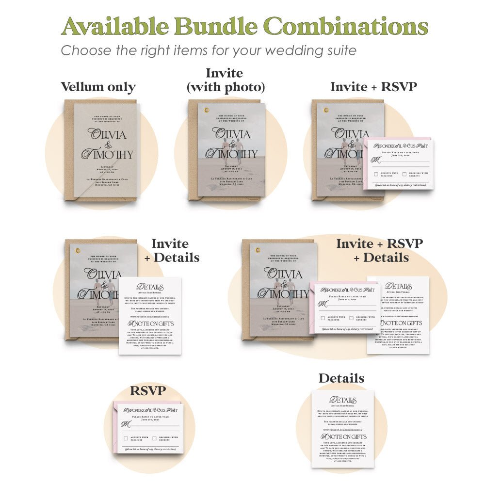 Elegant Wedding Invitation Suite with RSVP Cards and Envelopes - XOXOKristen