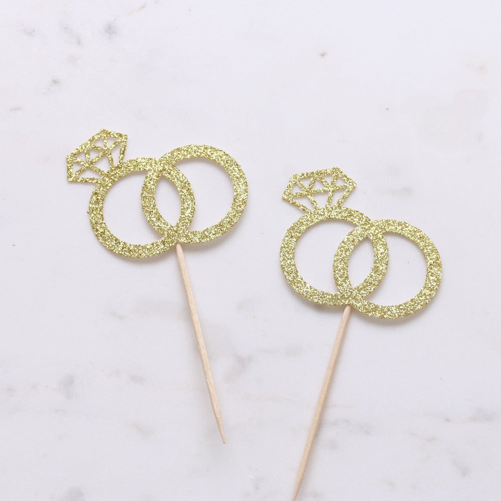 engagement party gold glitter diamond rings cupcake topper - xoxokristen