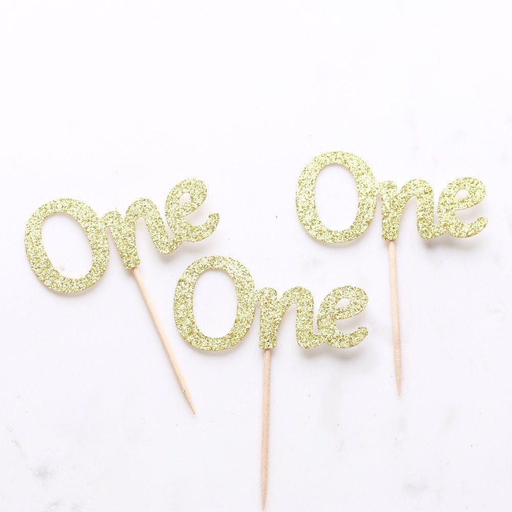 First Birthday One Shaped Glittered Cupcake Topper - XOXOKristen