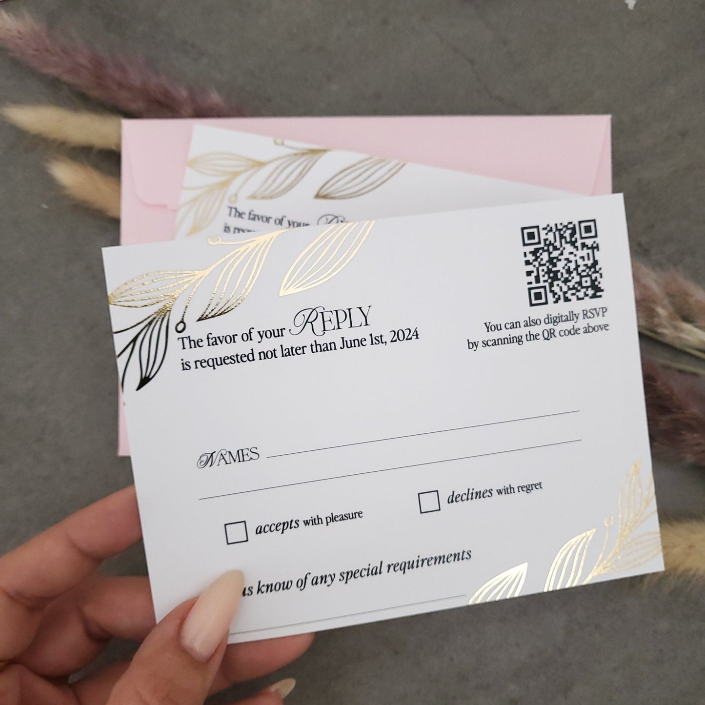 Gold Foiled RSVP Cards with QR Code - XOXOKristen
