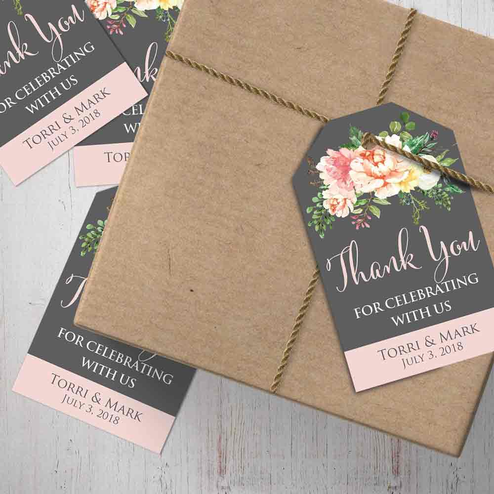 Gray and Blush Flowers Wedding Favor Tags - XOXOKristen