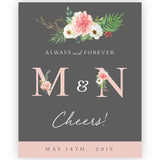 Gray and Pink Garden Beauties Wedding Wine Label - XOXOKristen