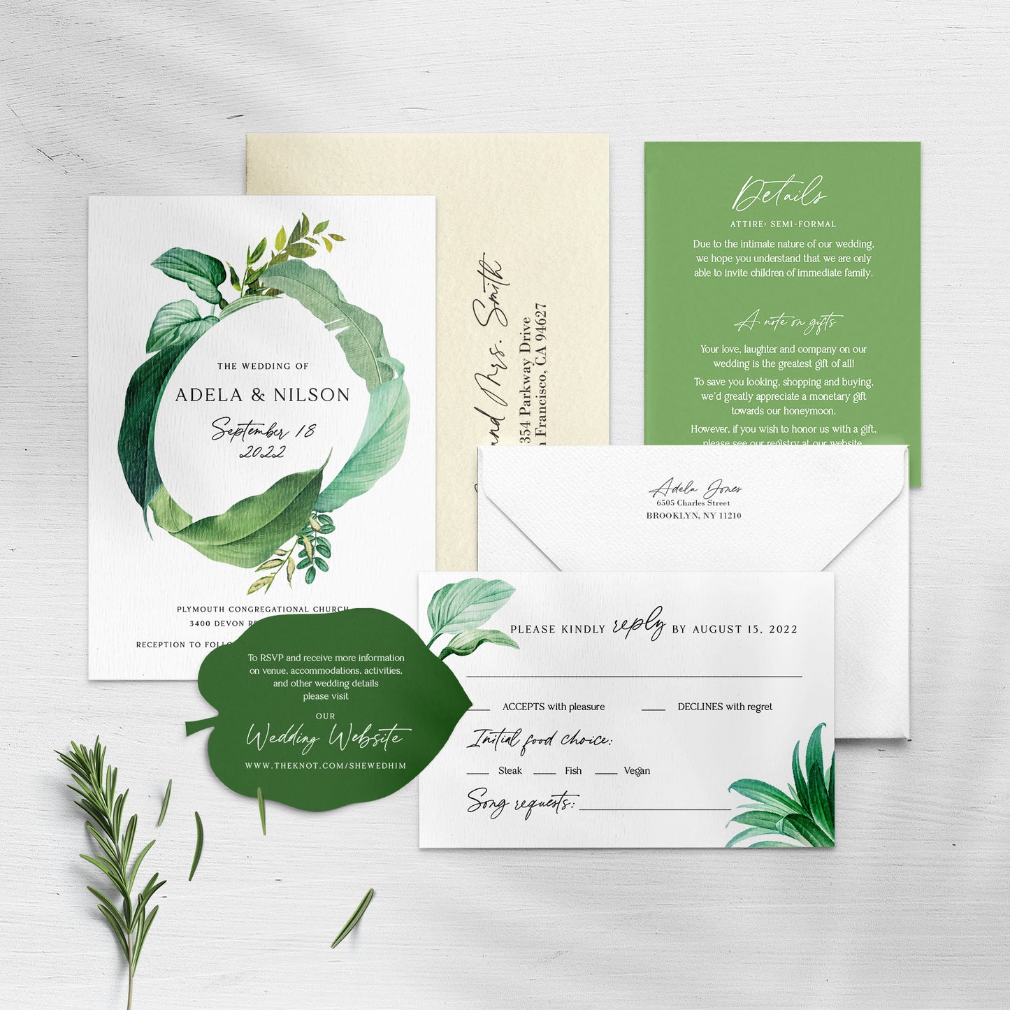 greenery wedding invitation suite