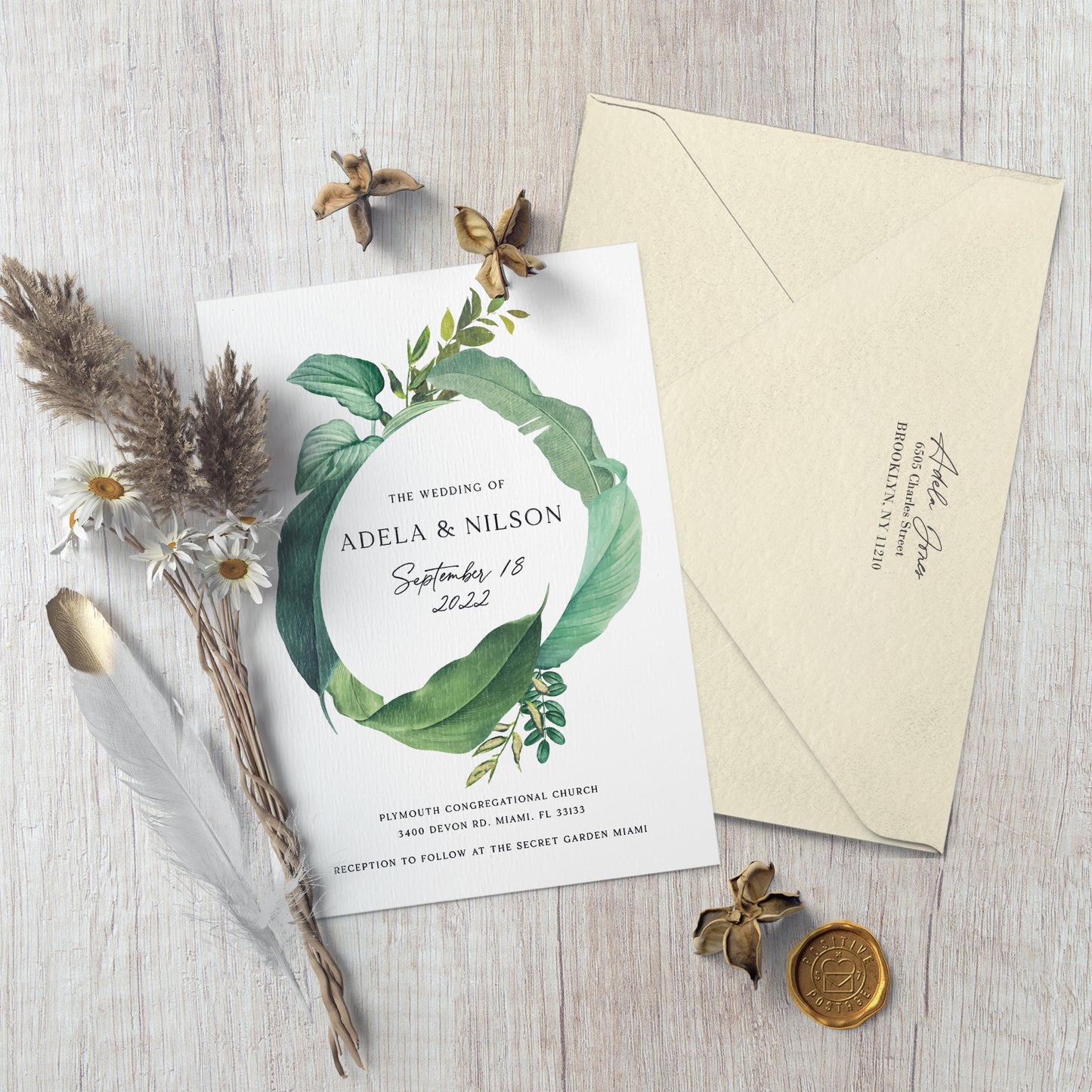 greenery wedding invitation suite