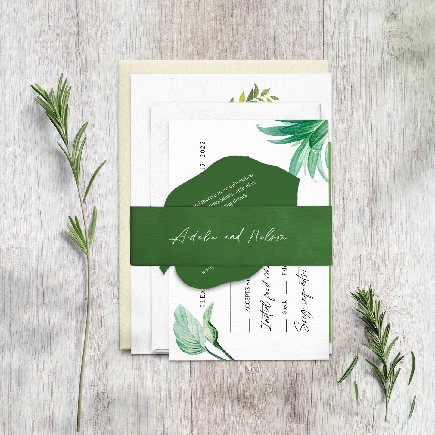 greenery wedding invitation suite