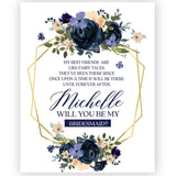 Navy Flowers with Blush Bridesmaid Proposal Wine Label - XOXOKristen