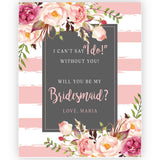Pink Bouquet & Light Grey Bridesmaid Proposal Wine Label - XOXOKristen