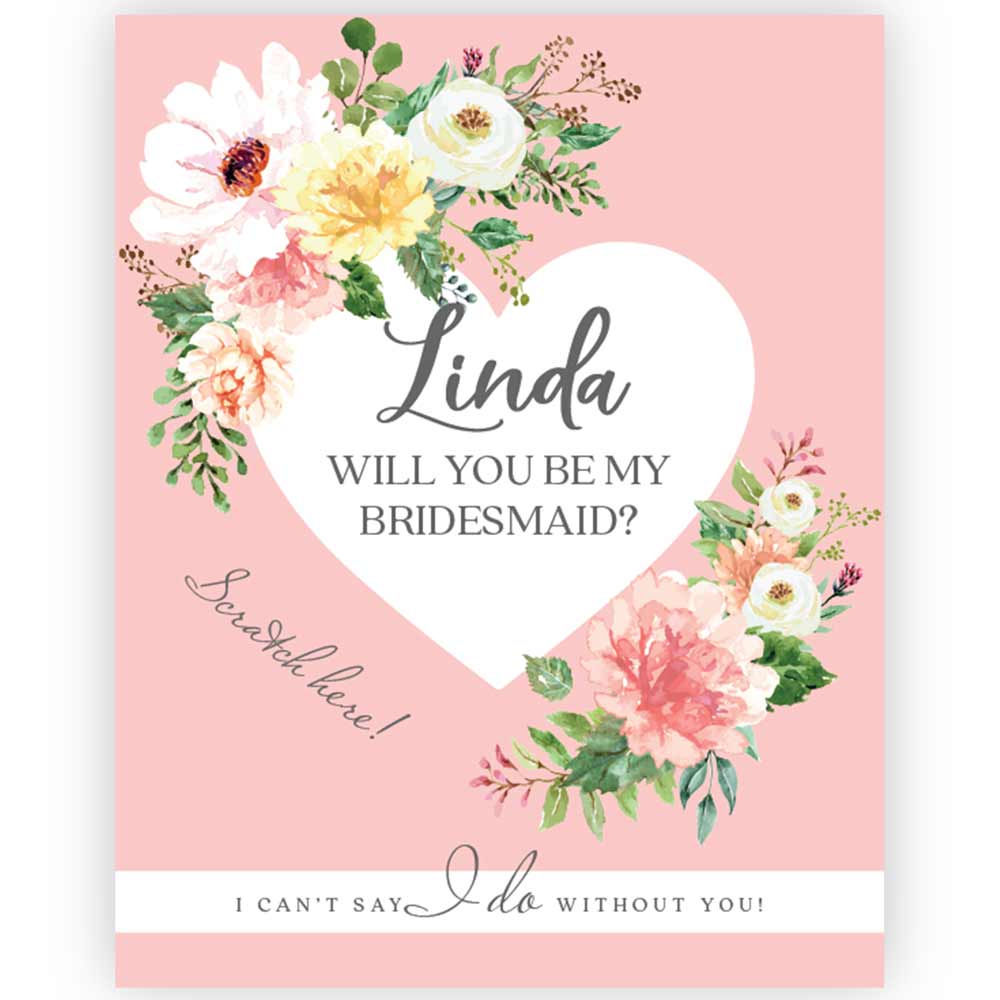 Pink Bridesmaid Proposal Wine Label with Scratch - off Heart - XOXOKristen