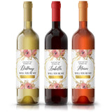 Pink Flowers with Gold Frame Bridesmaid Proposal Wine Label - XOXOKristen