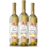 Pink Flowers with Gold Frame Bridesmaid Proposal Wine Label - XOXOKristen