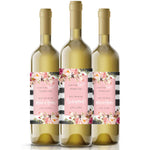 Pink Flowers with Stripes Bridesmaid Proposal Wine Label - XOXOKristen
