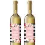 Pink Flowers with Stripes Bridesmaid Proposal Wine Label - XOXOKristen