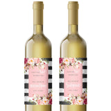 Pink Flowers with Stripes Bridesmaid Proposal Wine Label - XOXOKristen