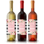 Pink Flowers with Stripes Bridesmaid Proposal Wine Label - XOXOKristen