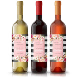 Pink Flowers with Stripes Bridesmaid Proposal Wine Label - XOXOKristen