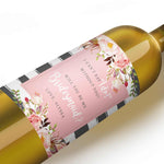 Pink Flowers with Stripes Bridesmaid Proposal Wine Label - XOXOKristen