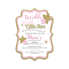 Pink Twinkle Twinkle Little Star Birthday Invitation - XOXOKristen