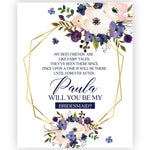 Purple Flowers with Gold Frame Bridesmaid Proposal Wine Label - XOXOKristen