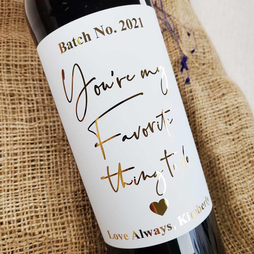 Soft Velvet Valentine's Day Wine Label with Gold Lettering - XOXOKristen