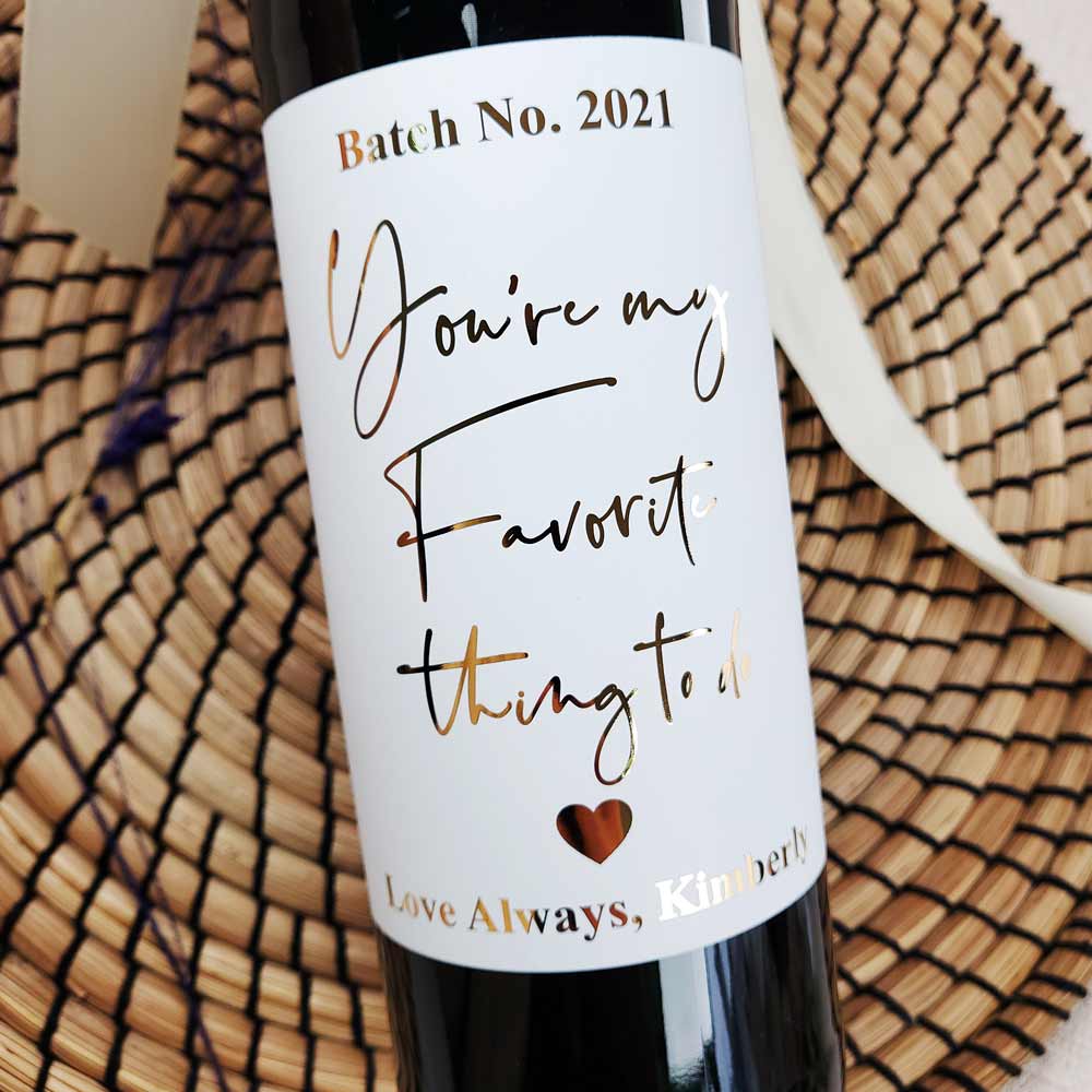 Soft Velvet Valentine's Day Wine Label with Gold Lettering - XOXOKristen