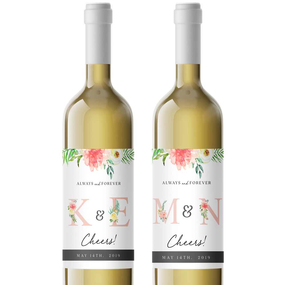 White and Pink Garden Beauties Wedding Wine Label - XOXOKristen